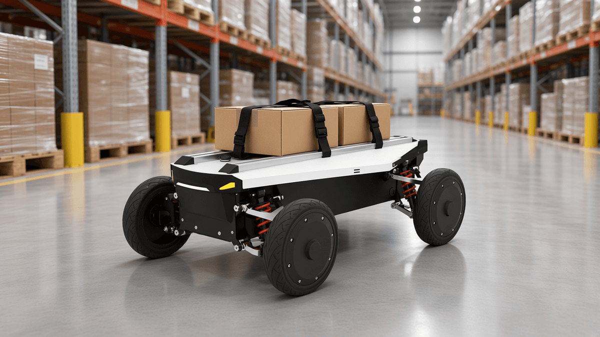FlySpark AM600 Ackermann-Steering Wheeled UGV Robot Chassis | 50kg Payload, 9.7km/h, 60km Range, Independent Suspension, IP44 & CAN 2.0B ROS1/ROS2 SDK — view 9
