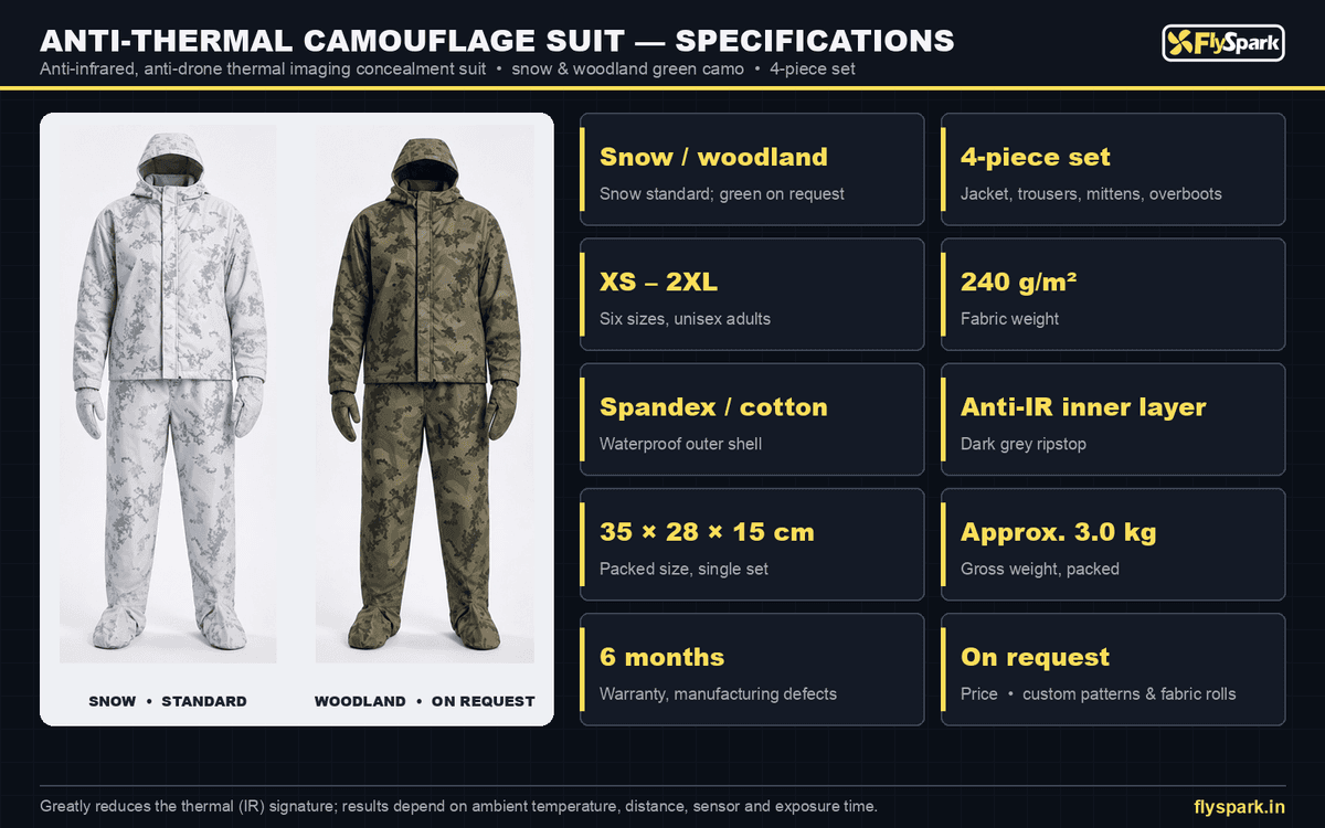 FlySpark Anti-Thermal Camouflage Suit | Anti-Infrared, Anti-Drone Thermal Imaging Concealment Suit – Snow & Woodland Green Camo Jacket, Trousers, Mittens & Overboots, Waterproof, XS–2XL — view 27