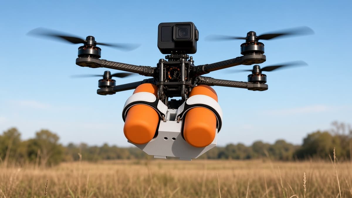 FlySpark 60ZD2 Dual-Channel Drone Payload Dropper | 2 × Ø60 mm-Class Cylindrical Payloads, CRSF (Crossfire / ELRS) Control, 5V, 233 × 65 × 46mm, approx. 200g & Strap or Quick-Release Mount — view 2