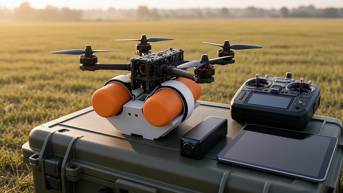 FlySpark 60ZD2 Dual-Channel Drone Payload Dropper | 2 × Ø60 mm-Class Cylindrical Payloads, CRSF (Crossfire / ELRS) Control, 5V, 233 × 65 × 46mm, approx. 200g & Strap or Quick-Release Mount — view 11