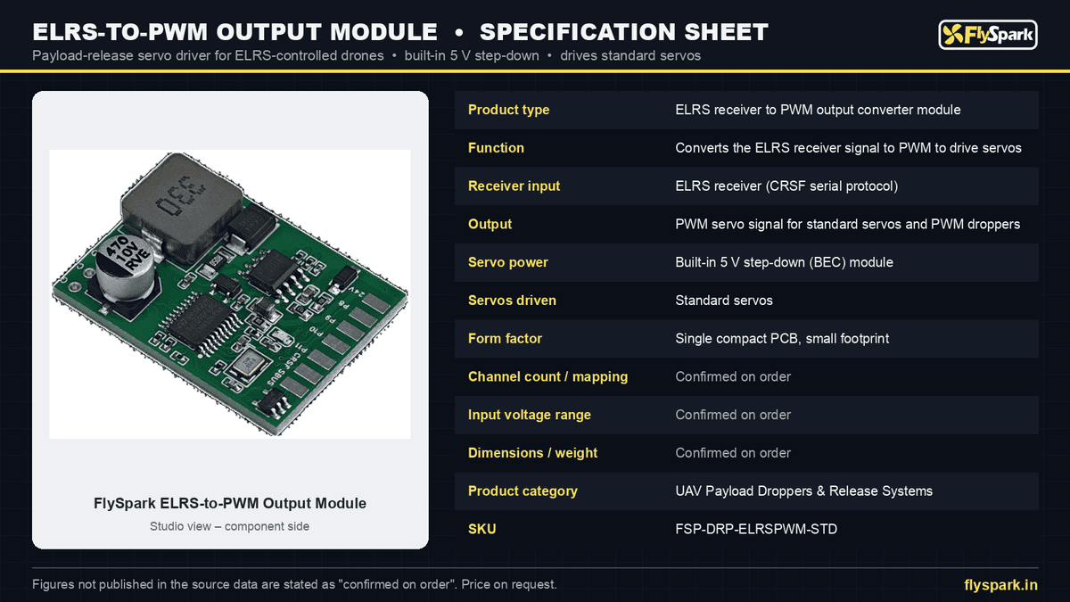 FlySpark ELRS-to-PWM Output Module for Drone Payload Release | ELRS Receiver to PWM Servo Converter, CRSF Input, Built-in 5 V Step-Down, Standard Servo Drive & Compact Footprint — view 13