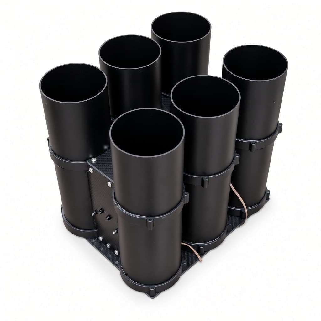FlySpark QD82 Heavy-Lift Multi-Tube Drone Payload Dropper | 2/4/6/8-Tube Parallel Rack for Ø82 mm-Class Payloads, PWM & Remote Trigger, 5 V, Aluminium + Carbon Fibre & Single or Half-Load Salvo — view 4