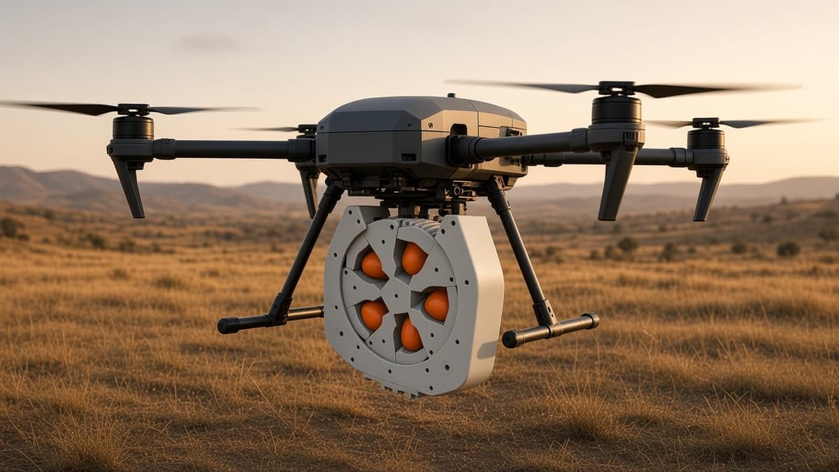 FlySpark RD5-C 5-Position Revolver Drone Dropper | Rotary Payload Release System, Sequential Single Drops, PWM, 5 V, Quick-Release Plate, 272×57×200 mm, 873 g & M350-Class Fit — view 2