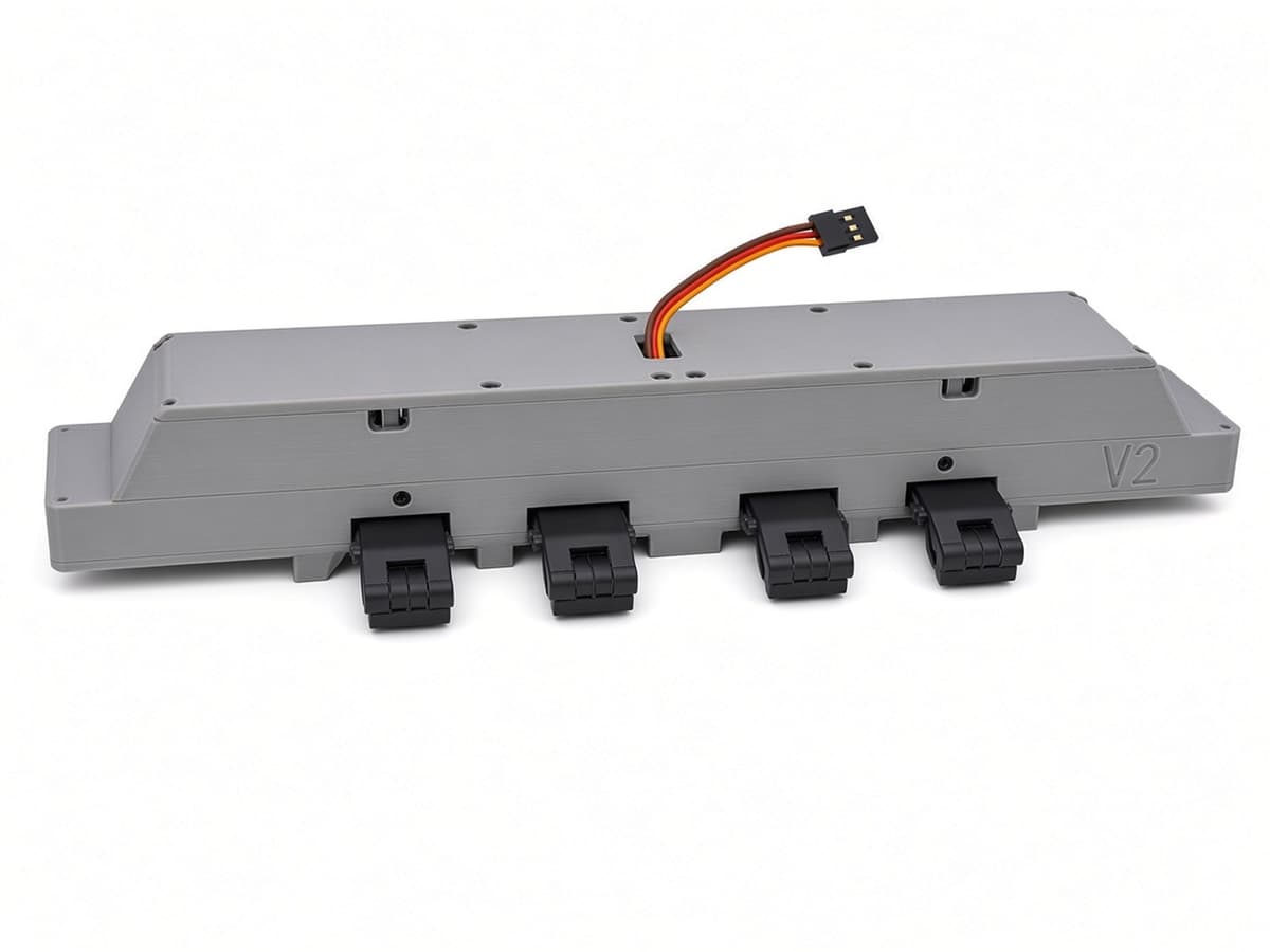 FlySpark XD4-V2 Pin-Release 4-Position Drone Payload Dropper | 4 Individually Released Positions, 282×46×47 mm, 240 g, 5 V, PWM / Light-Sensor Trigger & SQ Quick-Release — view 2