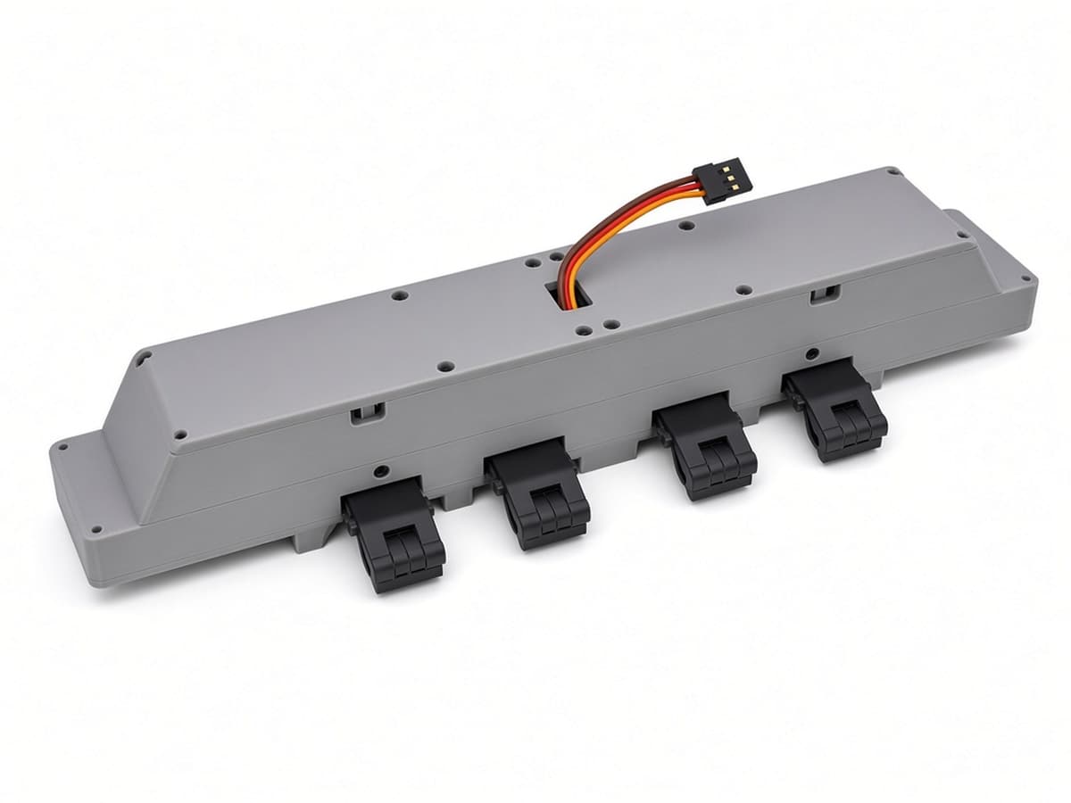 FlySpark XD4-V2 Pin-Release 4-Position Drone Payload Dropper | 4 Individually Released Positions, 282×46×47 mm, 240 g, 5 V, PWM / Light-Sensor Trigger & SQ Quick-Release — view 3