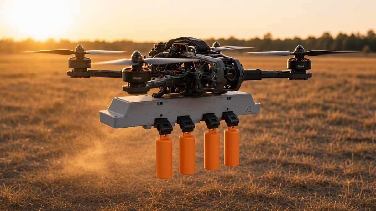 FlySpark XD4-V2 Pin-Release 4-Position Drone Payload Dropper | 4 Individually Released Positions, 282×46×47 mm, 240 g, 5 V, PWM / Light-Sensor Trigger & SQ Quick-Release — view 6
