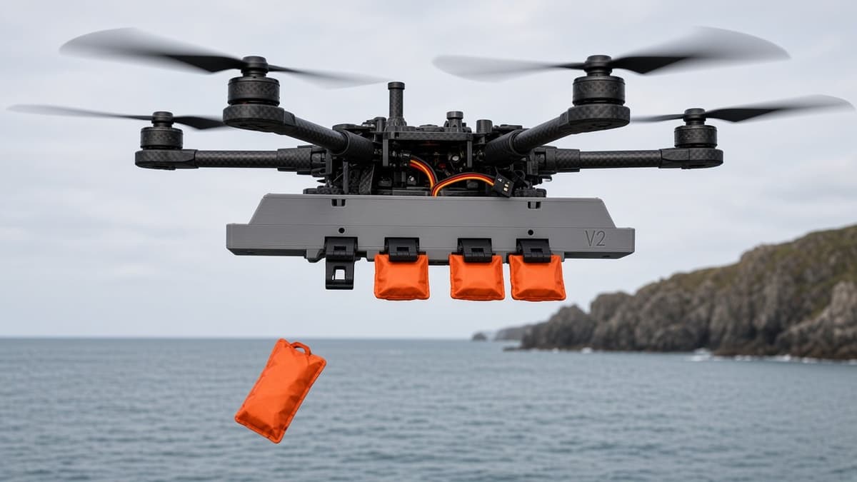 FlySpark XD4-V2 Pin-Release 4-Position Drone Payload Dropper | 4 Individually Released Positions, 282×46×47 mm, 240 g, 5 V, PWM / Light-Sensor Trigger & SQ Quick-Release — view 7