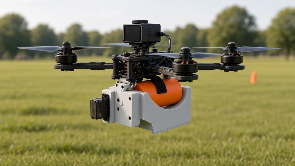 FlySpark ZD1PLUS Single-Channel Drone Payload Dropper | Ø60 mm-Class Cylindrical Payload Cradle, 79×65×50 mm, Approx. 65 g, 5 V PWM Servo Latch & Quick-Release Option — view 5
