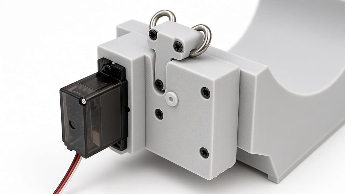 FlySpark ZD1PLUS Single-Channel Drone Payload Dropper | Ø60 mm-Class Cylindrical Payload Cradle, 79×65×50 mm, Approx. 65 g, 5 V PWM Servo Latch & Quick-Release Option — view 7