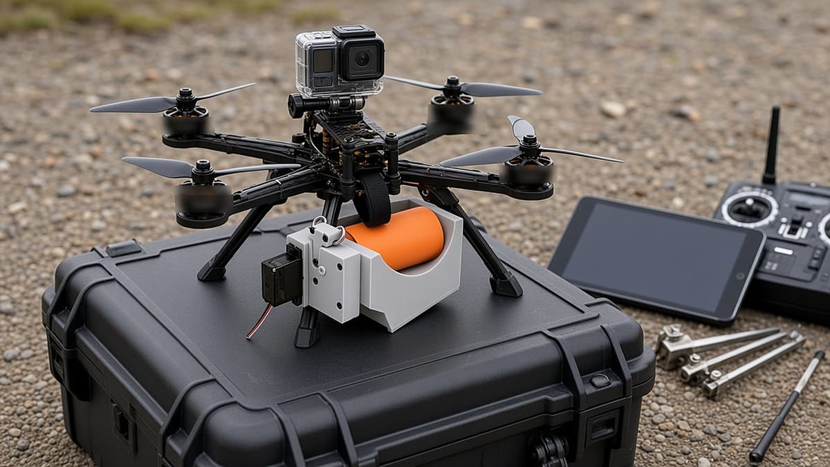 FlySpark ZD1PLUS Single-Channel Drone Payload Dropper | Ø60 mm-Class Cylindrical Payload Cradle, 79×65×50 mm, Approx. 65 g, 5 V PWM Servo Latch & Quick-Release Option — view 10