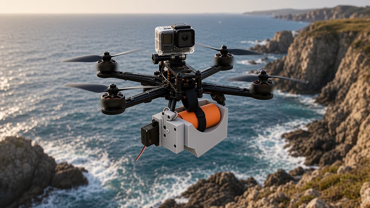 FlySpark ZD1PLUS Single-Channel Drone Payload Dropper | Ø60 mm-Class Cylindrical Payload Cradle, 79×65×50 mm, Approx. 65 g, 5 V PWM Servo Latch & Quick-Release Option — view 11