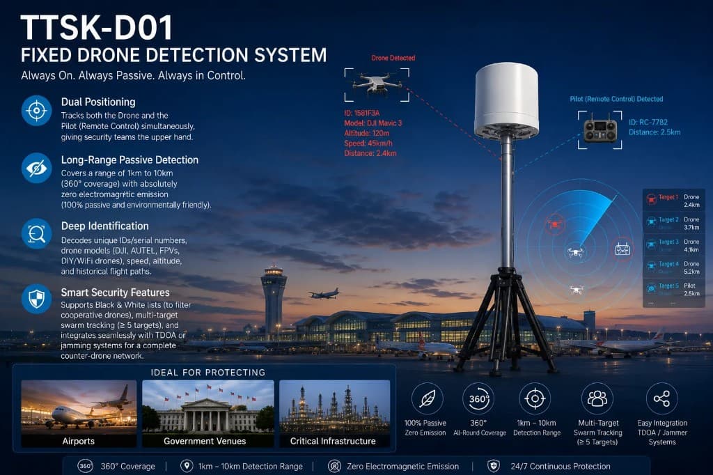 FlySpark Fixed Drone Detection & Positioning Equipment | 70MHz–6.2GHz Long-Range UAV Monitoring System — view 2
