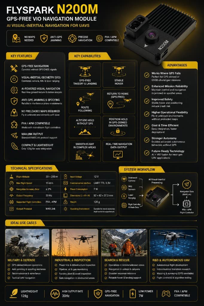 FlySpark N200M GPS-Free VIO Navigation Module | AI Visual-Inertial Navigation Camera for UAV, FPV Drone & GPS-Denied Flight — view 7