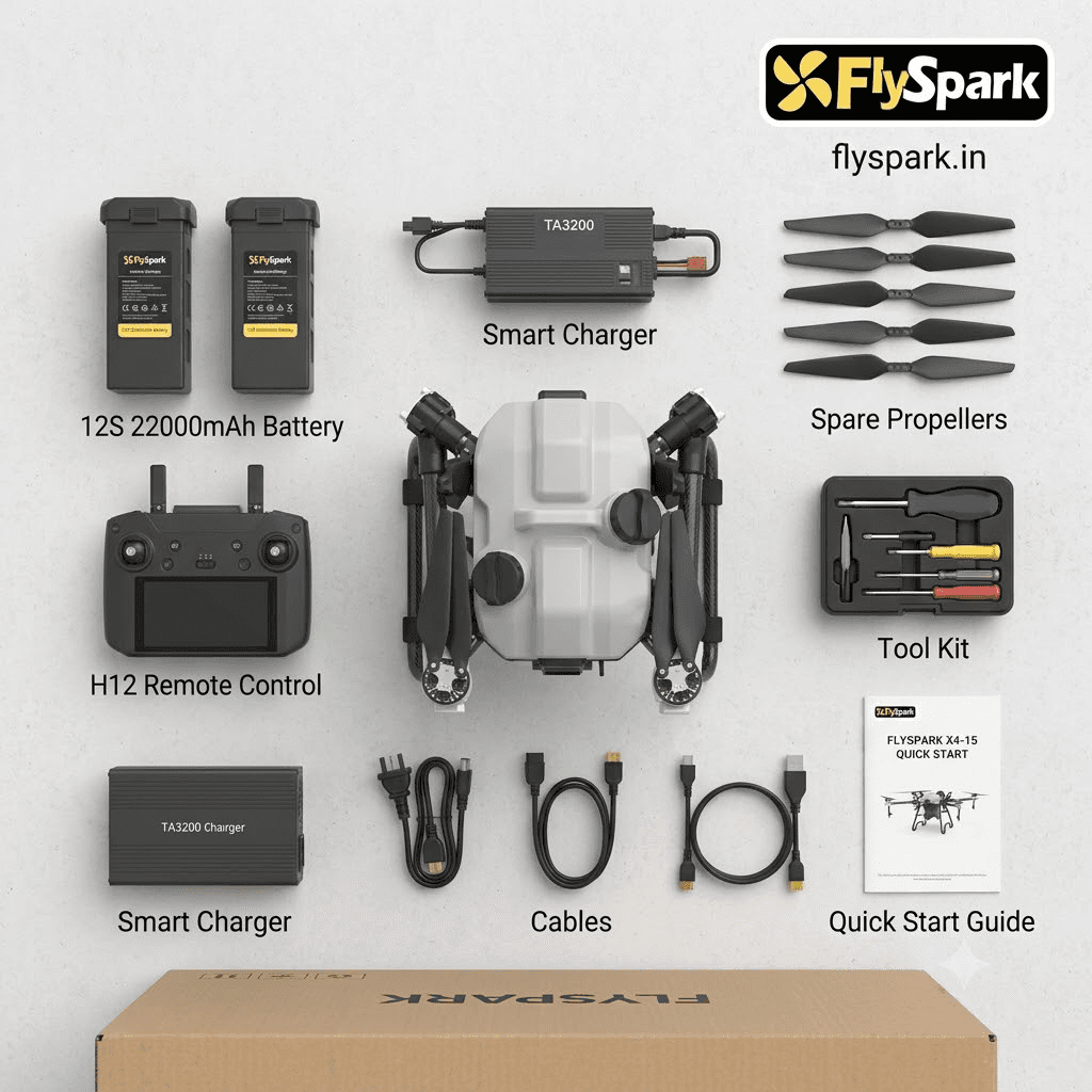 FlySpark X4-15 Agriculture Spraying UAV | 15L Crop Spraying Drone with GPS / RTK Options, 25L Spreader Support, 12S Battery, 3-6m Spray Width & Obstacle Avoidance — view 4