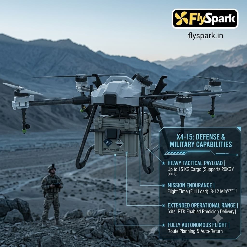 FlySpark X4-15 Agriculture Spraying UAV | 15L Crop Spraying Drone with GPS / RTK Options, 25L Spreader Support, 12S Battery, 3-6m Spray Width & Obstacle Avoidance — view 6