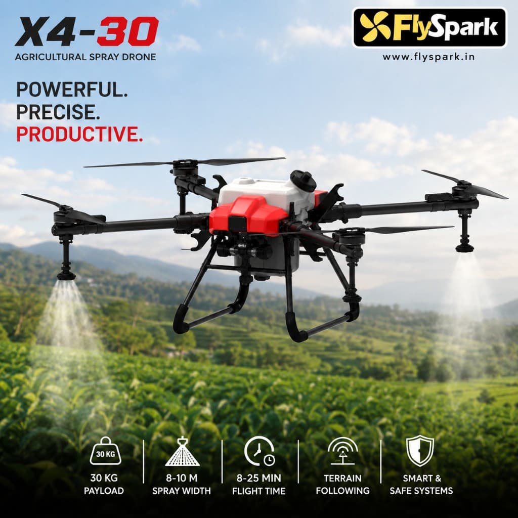 FlySpark X4-30 Agriculture Spraying UAV | 30L Crop Spraying Drone with GPS / RTK Options, 8-10m Spray Width, Terrain Radar & Obstacle Avoidance — view 1