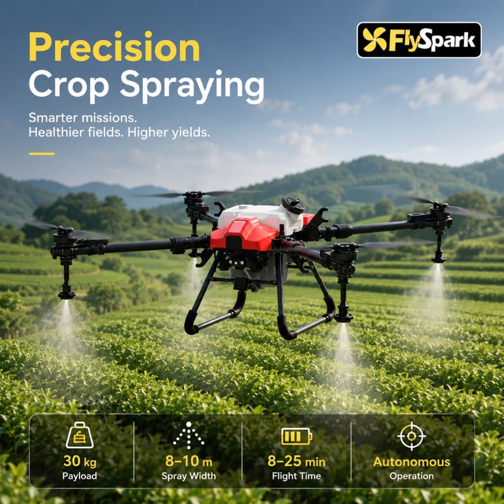 FlySpark X4-30 Agriculture Spraying UAV | 30L Crop Spraying Drone with GPS / RTK Options, 8-10m Spray Width, Terrain Radar & Obstacle Avoidance — view 2