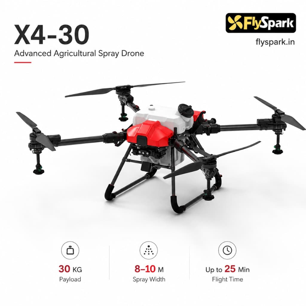 FlySpark X4-30 Agriculture Spraying UAV | 30L Crop Spraying Drone with GPS / RTK Options, 8-10m Spray Width, Terrain Radar & Obstacle Avoidance — view 3
