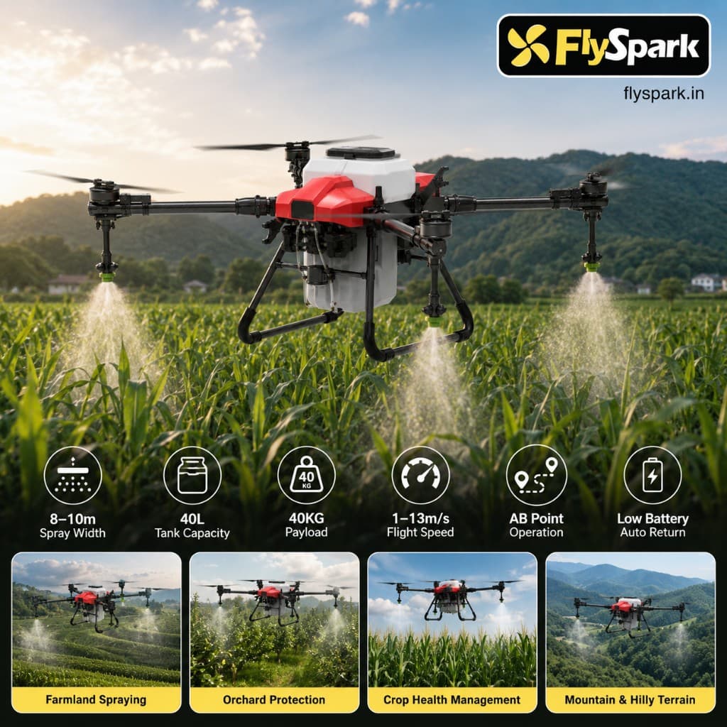 FlySpark X4-40 Agriculture Spraying UAV | 40L Crop Spraying Drone with GPS / RTK Options, 18S Battery, 8-10m Spray Width & Obstacle Avoidance — view 3