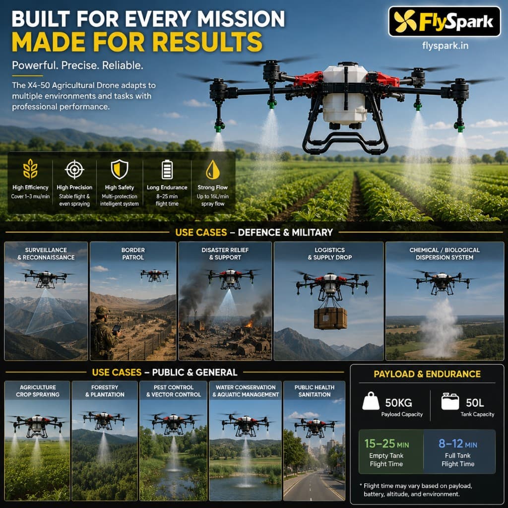 FlySpark X4-50 Agriculture Spraying UAV | 50L Crop Spraying Drone with GPS / RTK Options, 18S Battery, 56-Inch Propellers, 8-10m Spray Width & Obstacle Avoidance — view 6