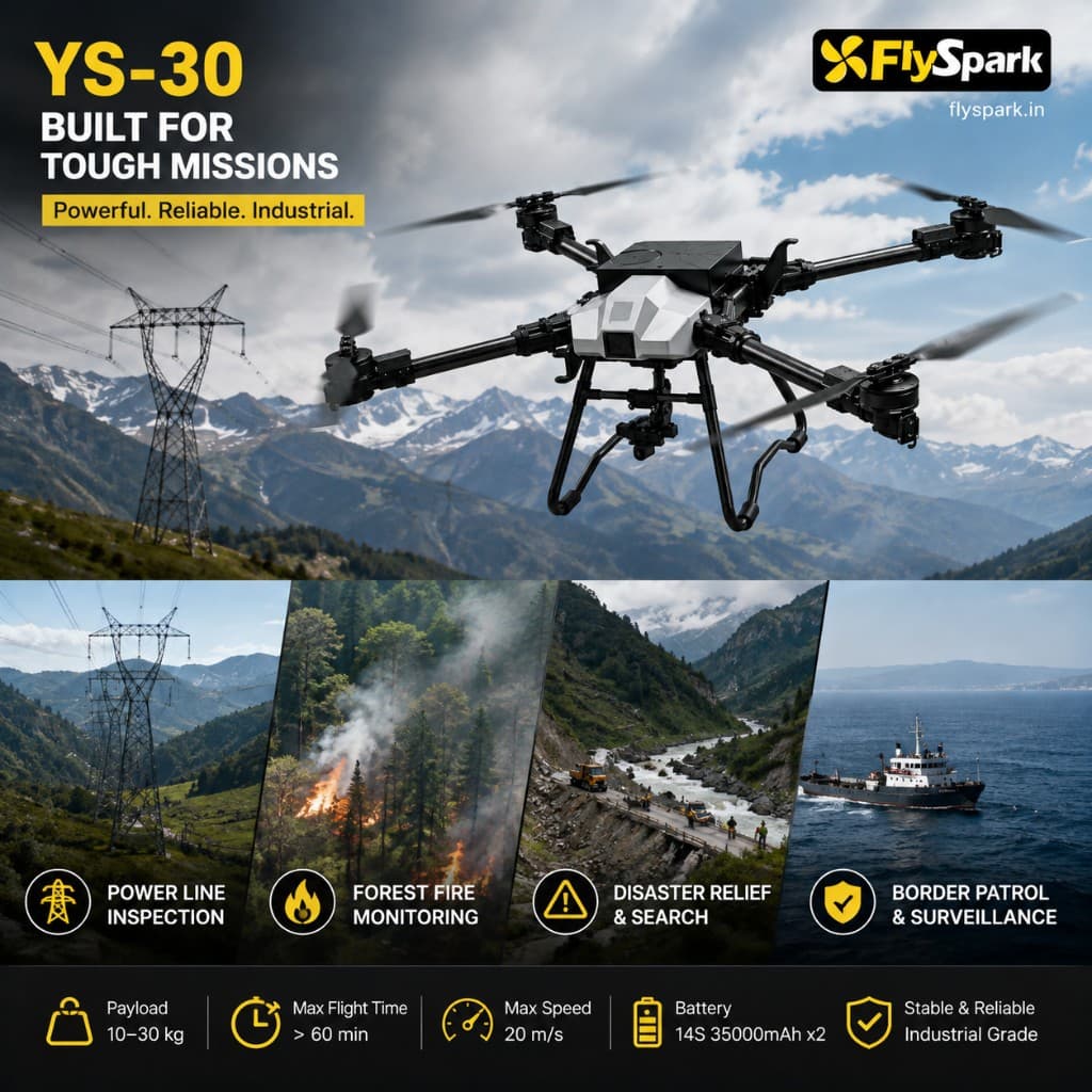 FlySpark YS-30 Heavy-Lift Transport UAV | 10kg-30kg Payload Cargo Drone with C12 Dual-Light Gimbal & G20 Remote Controller — view 3