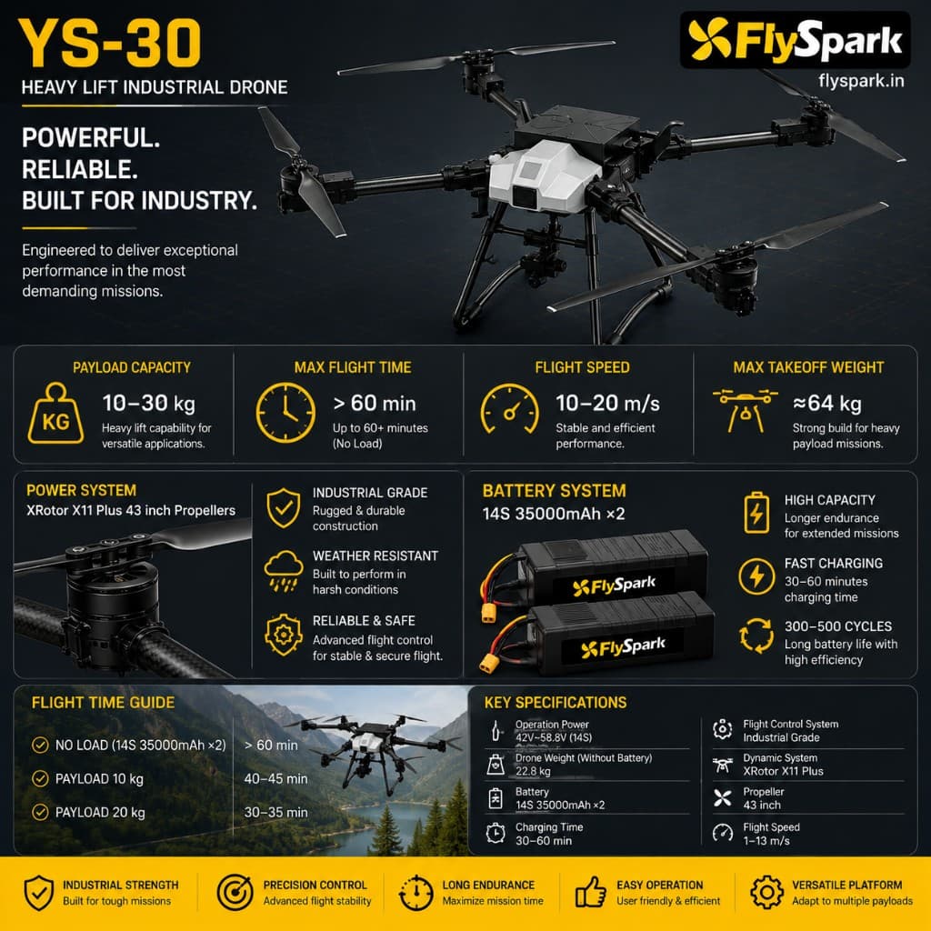 FlySpark YS-30 Heavy-Lift Transport UAV | 10kg-30kg Payload Cargo Drone with C12 Dual-Light Gimbal & G20 Remote Controller — view 6