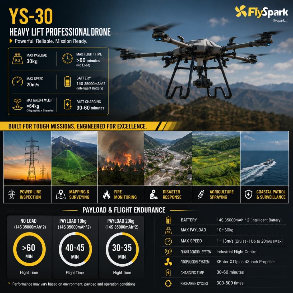 FlySpark YS-30 Heavy-Lift Transport UAV | 10kg-30kg Payload Cargo Drone with C12 Dual-Light Gimbal & G20 Remote Controller — view 8