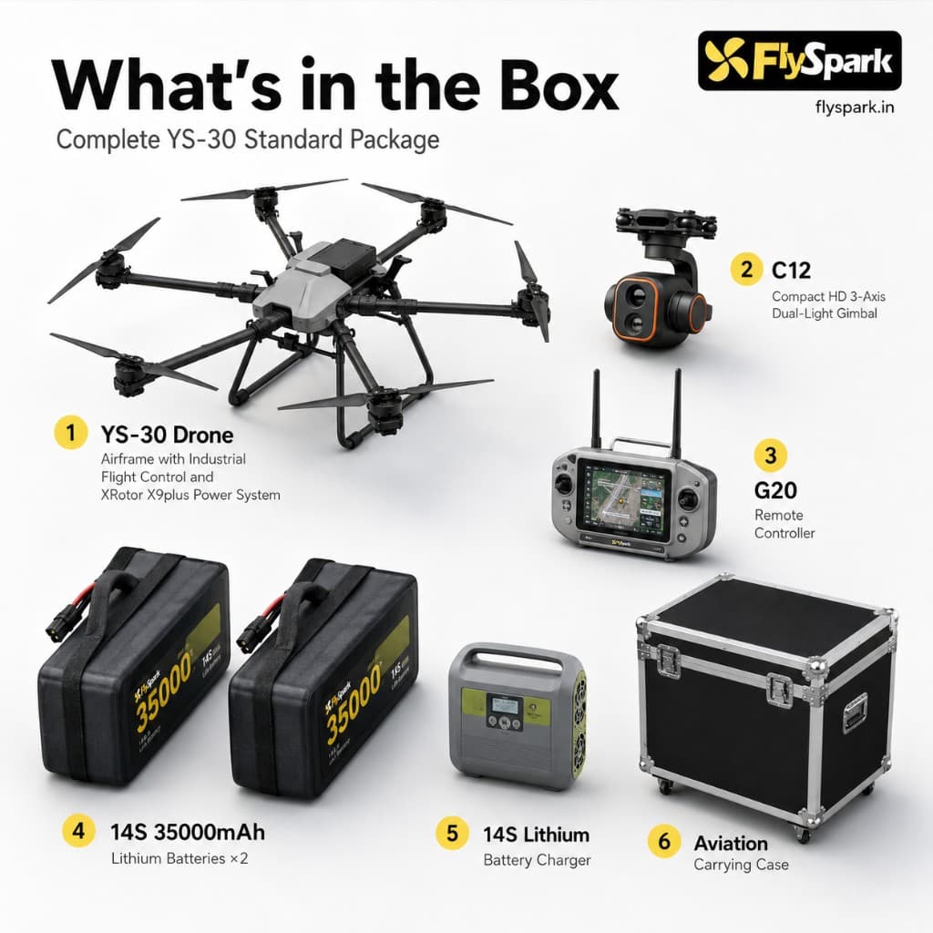 FlySpark YS-30 Six-Axis Heavy-Lift Transport UAV | 10kg-30kg Payload Cargo Drone with X9plus Power System, C12 Dual-Light Gimbal & G20 Remote Controller — view 4