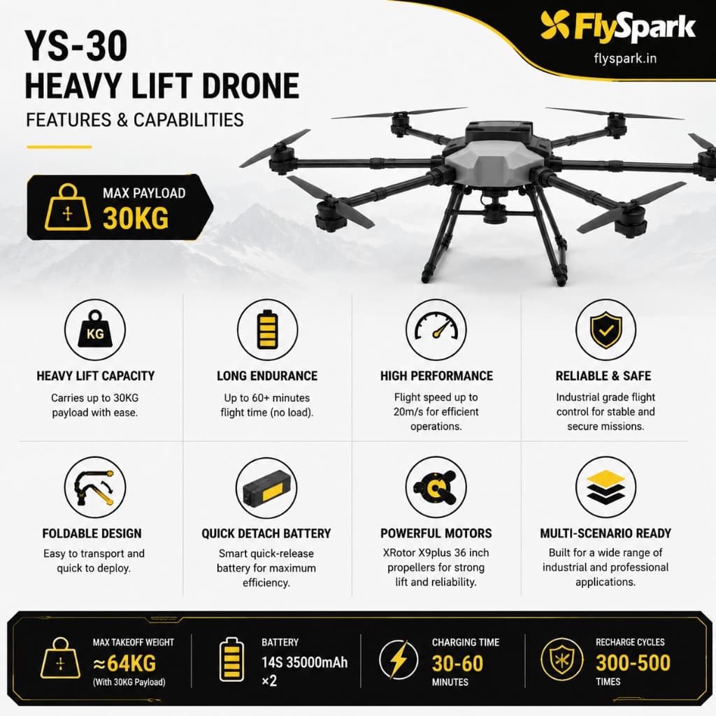 FlySpark YS-30 Six-Axis Heavy-Lift Transport UAV | 10kg-30kg Payload Cargo Drone with X9plus Power System, C12 Dual-Light Gimbal & G20 Remote Controller — view 5