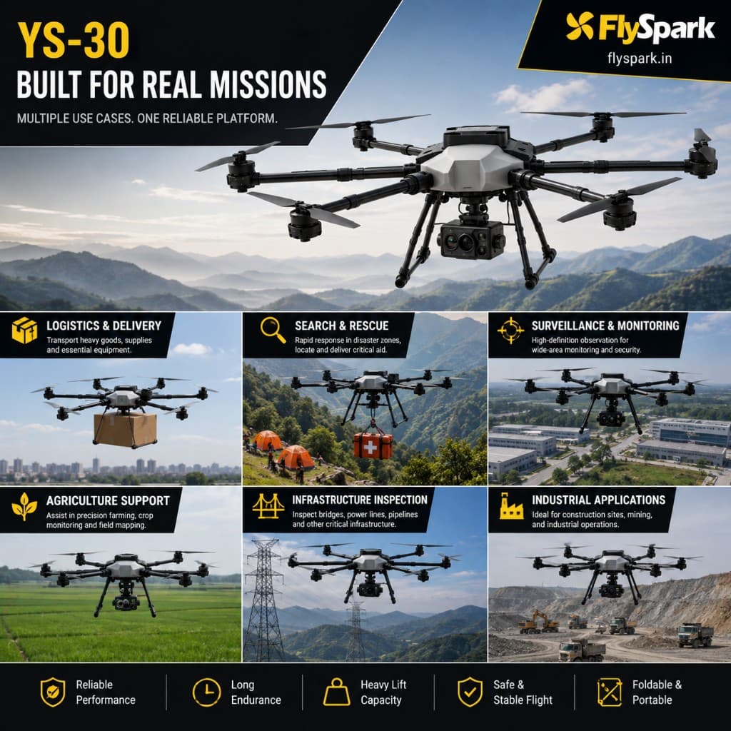 FlySpark YS-30 Six-Axis Heavy-Lift Transport UAV | 10kg-30kg Payload Cargo Drone with X9plus Power System, C12 Dual-Light Gimbal & G20 Remote Controller — view 6