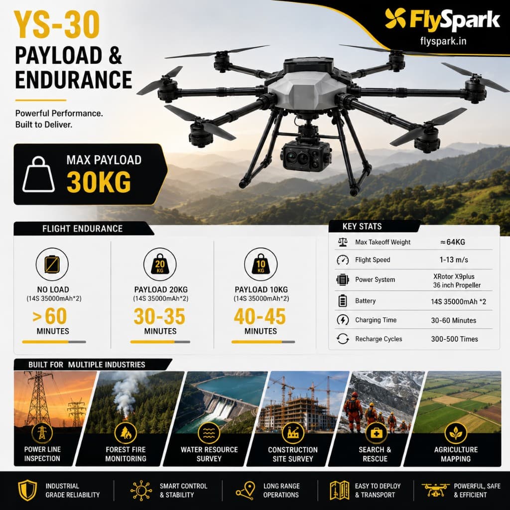 FlySpark YS-30 Six-Axis Heavy-Lift Transport UAV | 10kg-30kg Payload Cargo Drone with X9plus Power System, C12 Dual-Light Gimbal & G20 Remote Controller — view 7