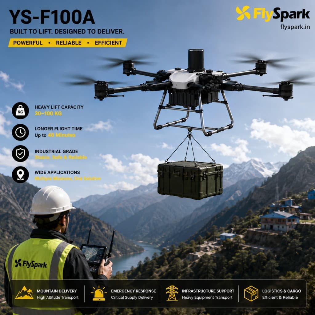 FlySpark YS-F100A Heavy-Lift Transport UAV | 30kg-100kg Payload Cargo Drone with RTK, C12 Dual-Light Gimbal & G20 Remote Controller — view 4