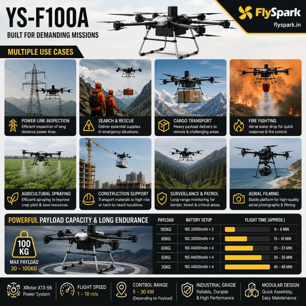 FlySpark YS-F100A Heavy-Lift Transport UAV | 30kg-100kg Payload Cargo Drone with RTK, C12 Dual-Light Gimbal & G20 Remote Controller — view 8