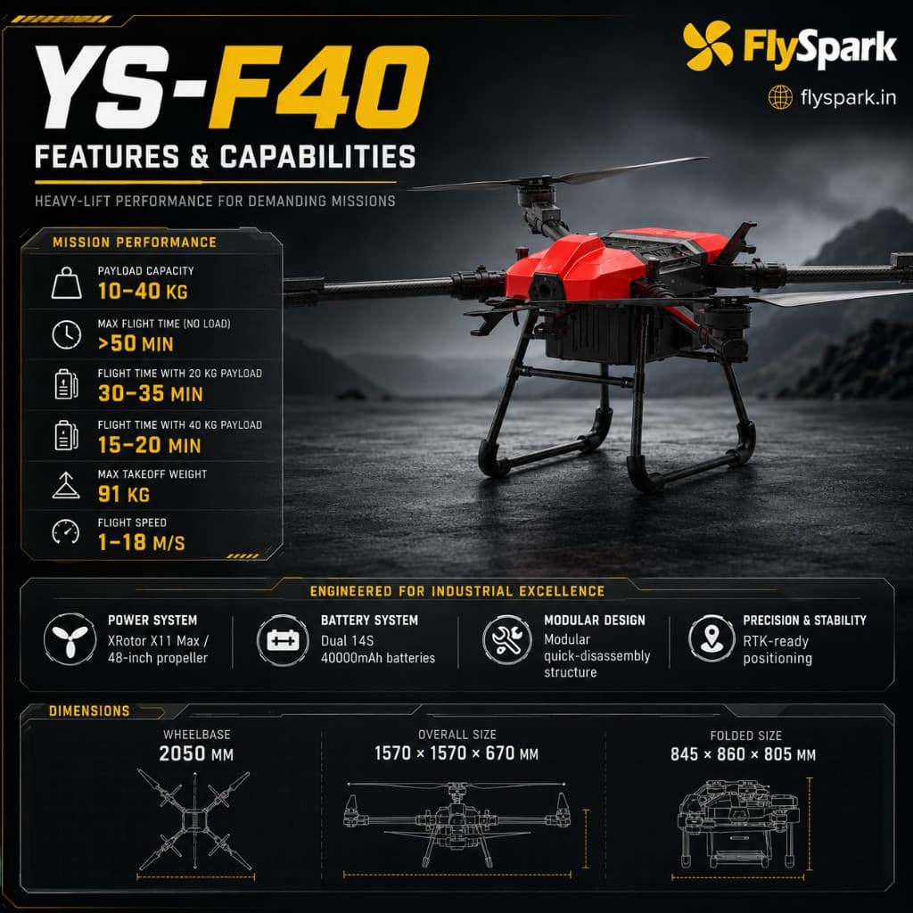 FlySpark YS-F40 Heavy-Lift Transport UAV | 10kg-40kg Payload Cargo Drone with RTK, X11 Max Power System, C12 Dual-Light Gimbal & G20 Remote Controller — view 3