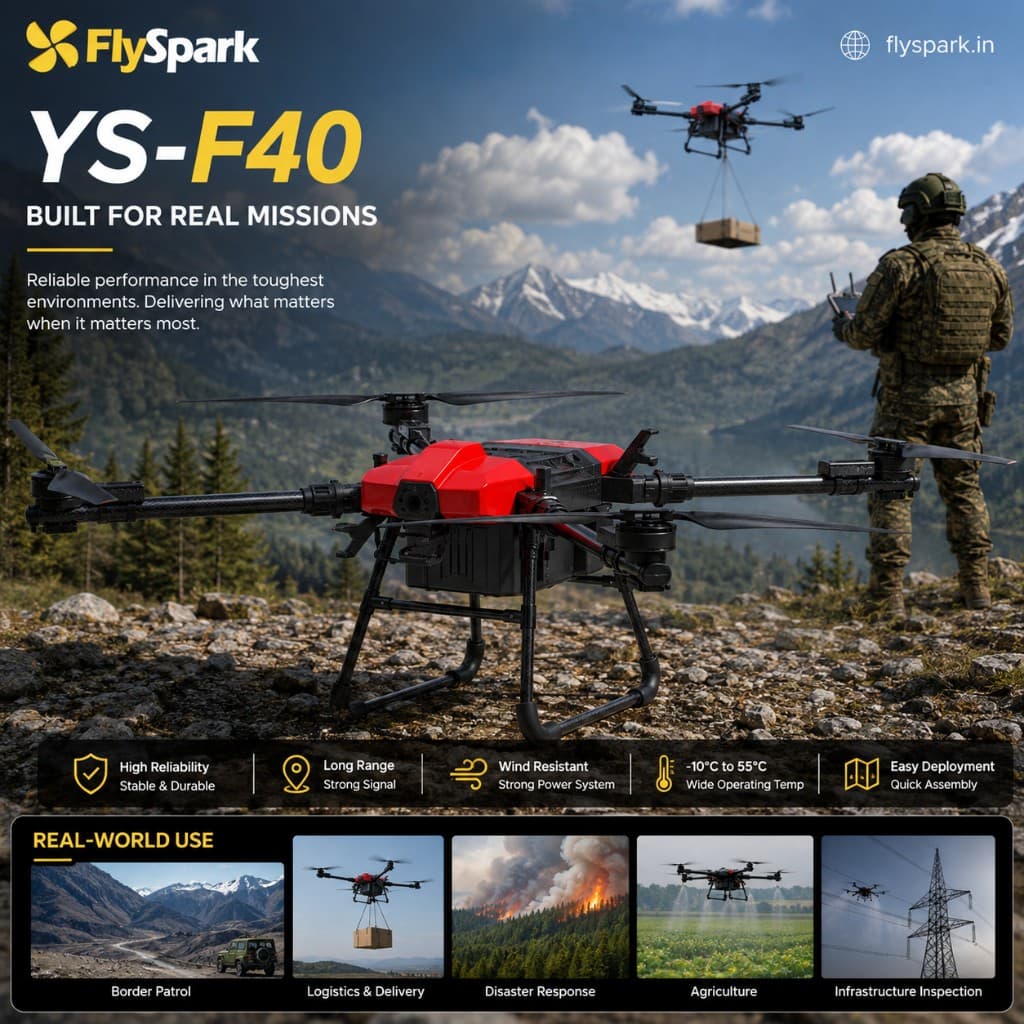 FlySpark YS-F40 Heavy-Lift Transport UAV | 10kg-40kg Payload Cargo Drone with RTK, X11 Max Power System, C12 Dual-Light Gimbal & G20 Remote Controller — view 4
