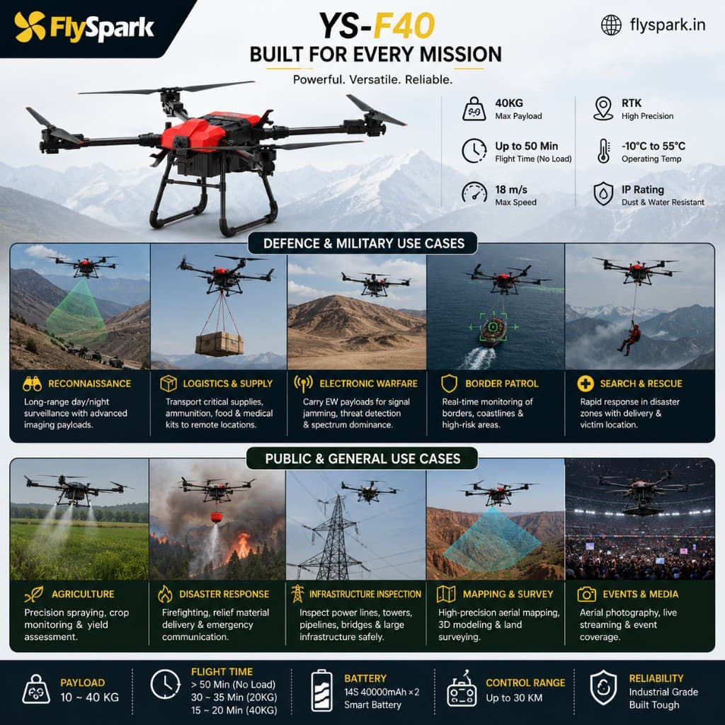 FlySpark YS-F40 Heavy-Lift Transport UAV | 10kg-40kg Payload Cargo Drone with RTK, X11 Max Power System, C12 Dual-Light Gimbal & G20 Remote Controller — view 7