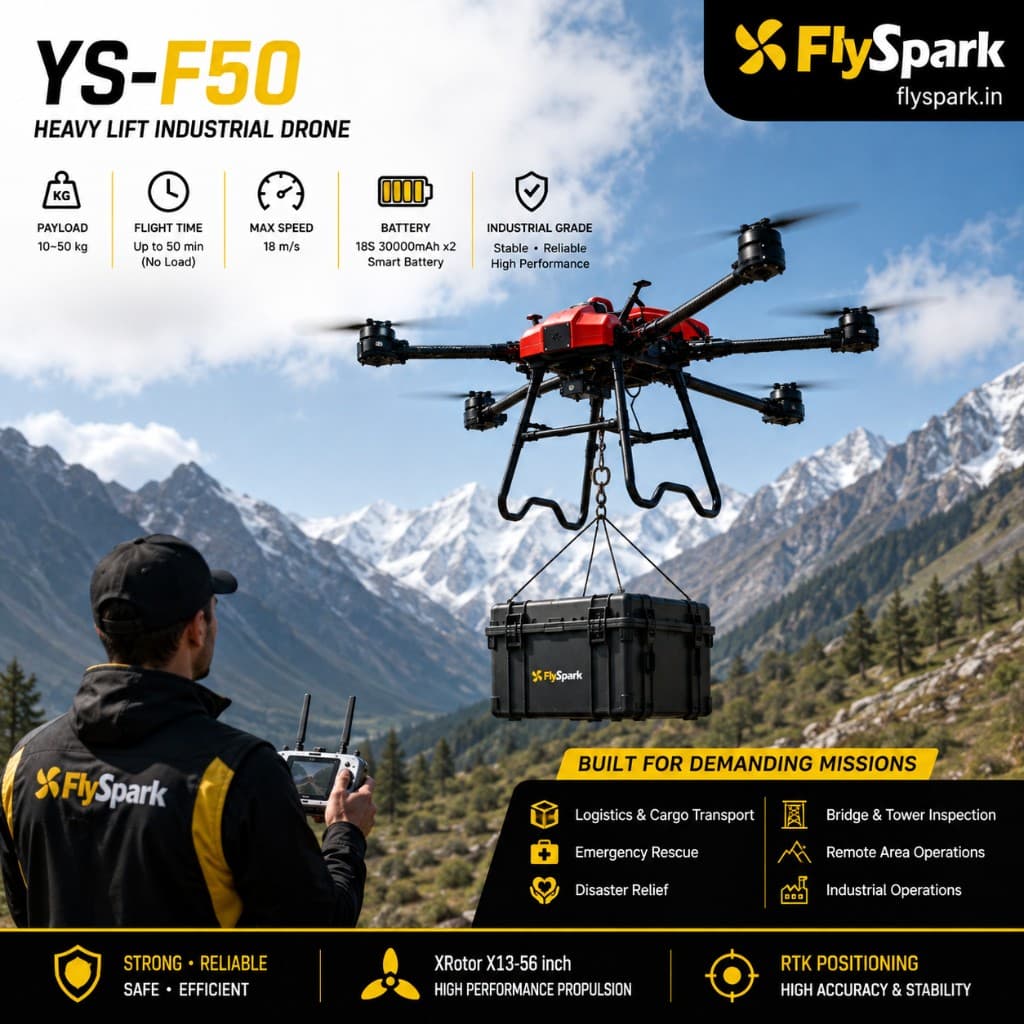 FlySpark YS-F50 Heavy-Lift Transport UAV | 30kg-50kg Payload Cargo Drone with RTK, C12 Dual-Light Gimbal & G20 Remote Controller — view 2