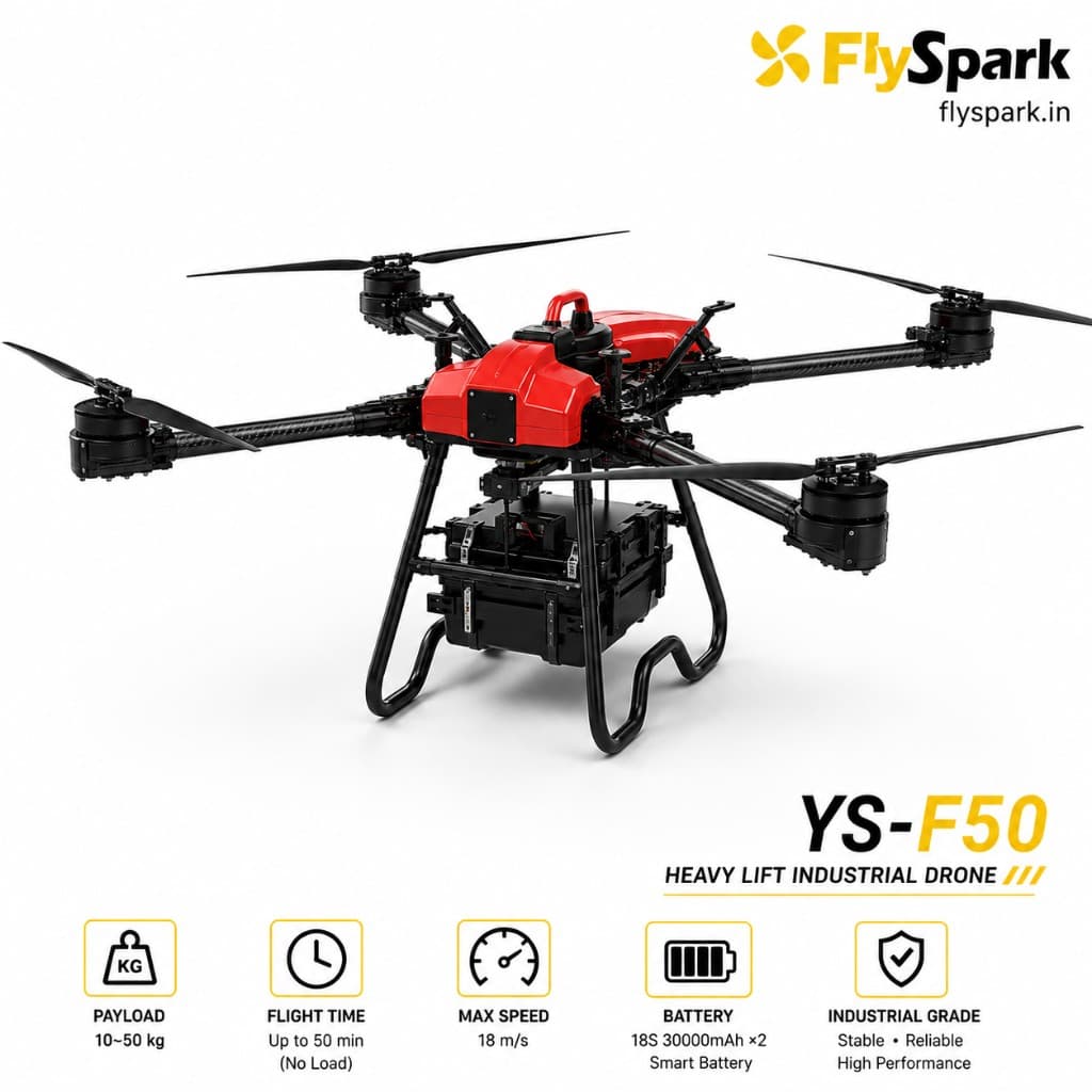 FlySpark YS-F50 Heavy-Lift Transport UAV | 30kg-50kg Payload Cargo Drone with RTK, C12 Dual-Light Gimbal & G20 Remote Controller — view 3