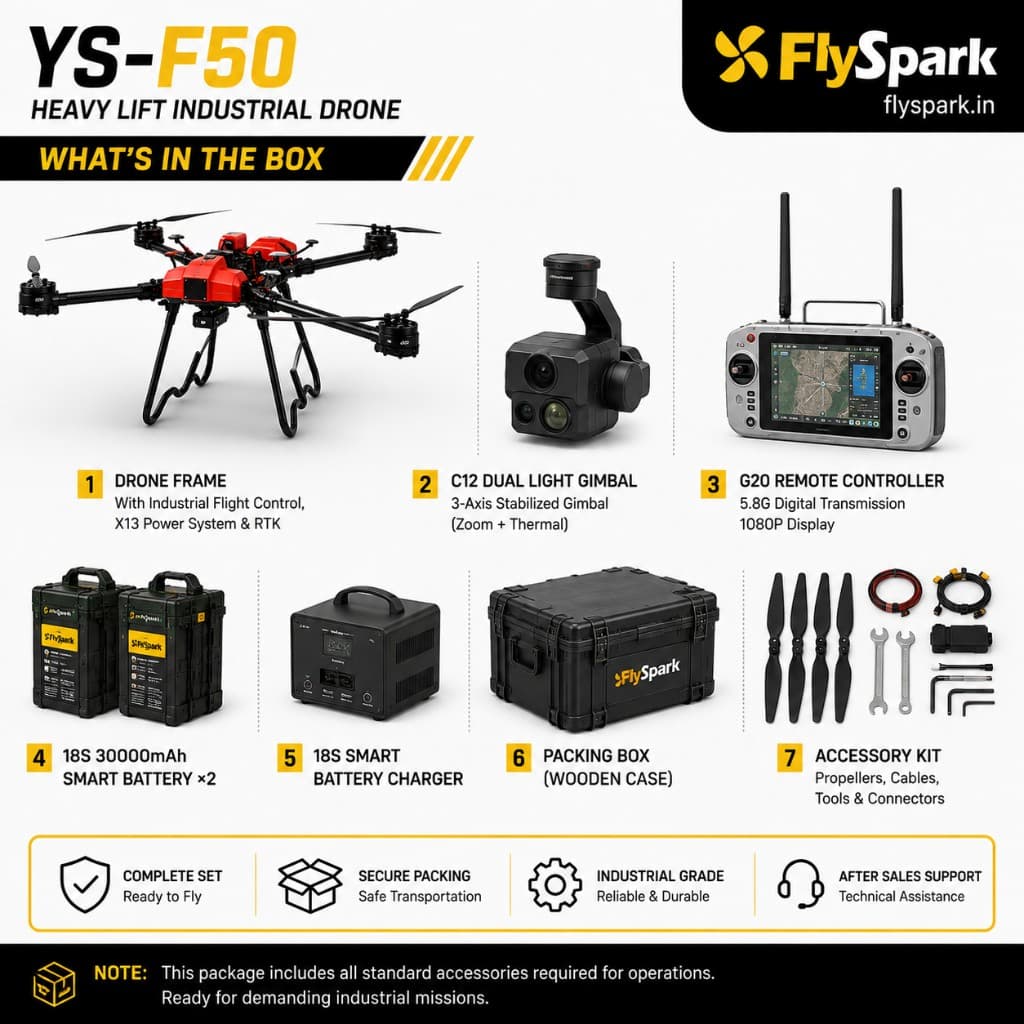 FlySpark YS-F50 Heavy-Lift Transport UAV | 30kg-50kg Payload Cargo Drone with RTK, C12 Dual-Light Gimbal & G20 Remote Controller — view 4