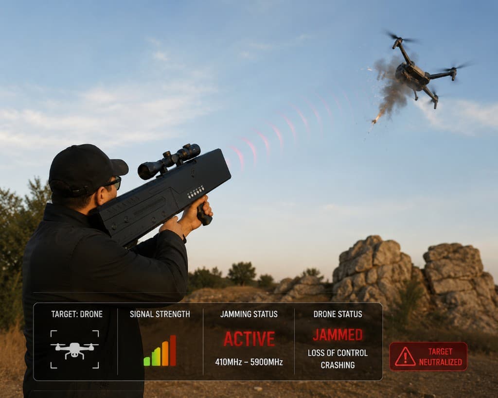 FlySpark Guardian-S08 Gun-Type Anti-Drone Jamming Device | 180W Portable Directional RF Drone Jammer | 410MHz–5900MHz — view 4