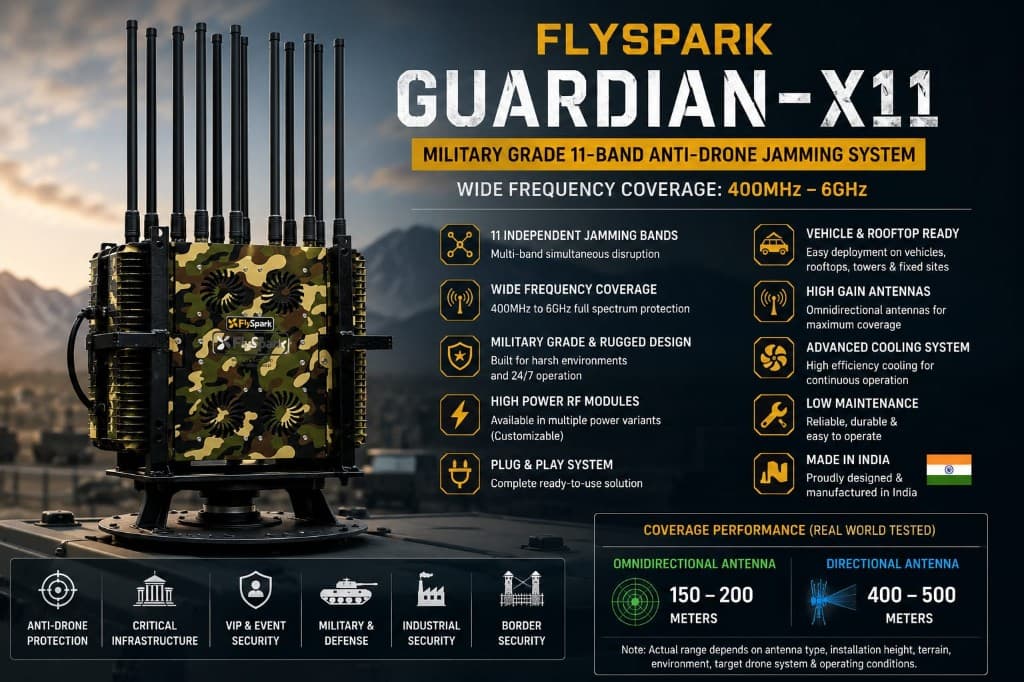 FlySpark Guardian-X11 Military Grade 11-Band Anti-Drone Jamming System | 400MHz–6GHz RF Drone Defense Platform — view 1