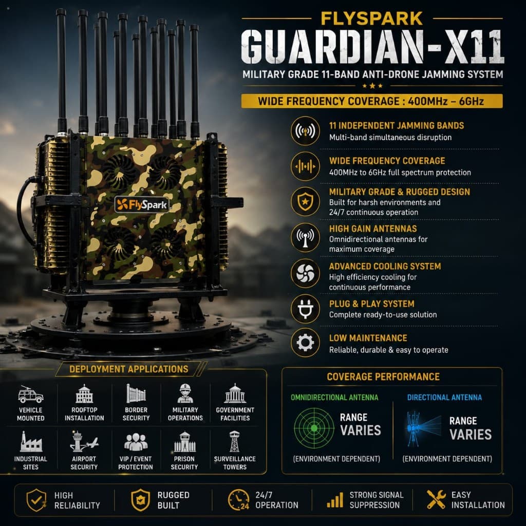 FlySpark Guardian-X11 Military Grade 11-Band 200W Anti-Drone Jamming System | 2200W Total RF Output | 400MHz–6GHz — view 3