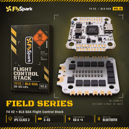 FlySpark F4 V2 BLS 60A Stack (Field Series) FlySpark F4 V2 flight controller and BLS 60A 4-in-1 ESC with the Field Series retail box
