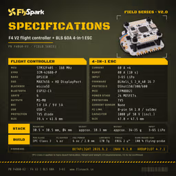 FlySpark F4 V2 BLS 60A Stack (Field Series) FlySpark F4 V2 BLS 60A Stack key specifications