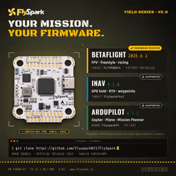FlySpark F4 V2 BLS 60A Stack (Field Series) FlySpark F4 V2 firmware: Betaflight 2026.6.2, INAV 9.1.0, ArduPilot 4.7.1