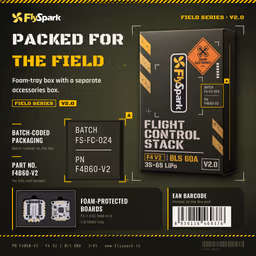 FlySpark F4 V2 BLS 60A Stack (Field Series) FlySpark F4 V2 BLS 60A Stack Field Series retail packaging