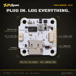 FlySpark F4 V2 BLS 60A Stack (Field Series) FlySpark F4 V2 flight controller bottom side with microSD slot and connectors