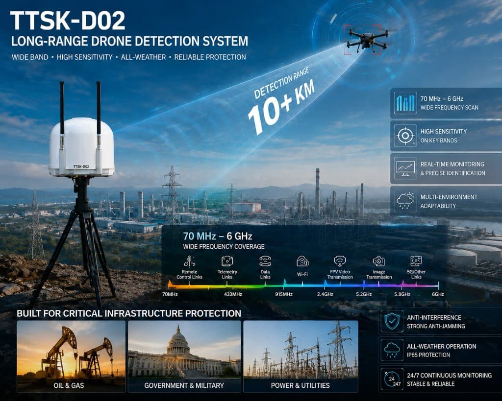 FlySpark Fixed UAV Detection & Defense Equipment | 70MHz–6GHz Full-Band Drone Detection and RF Mitigation System — view 1