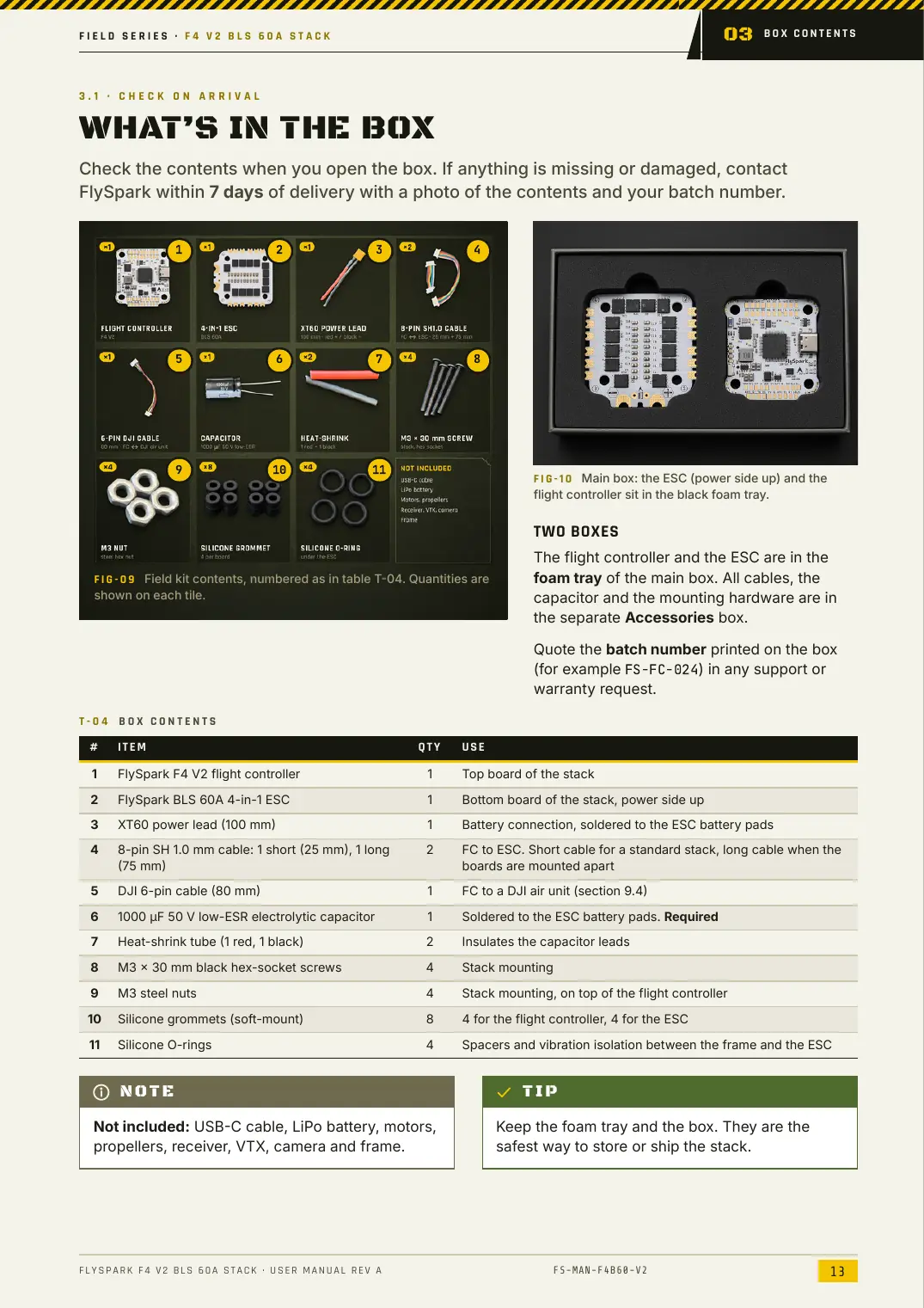 FlySpark F4 V2 BLS 60A Stack — User Manual, page 13