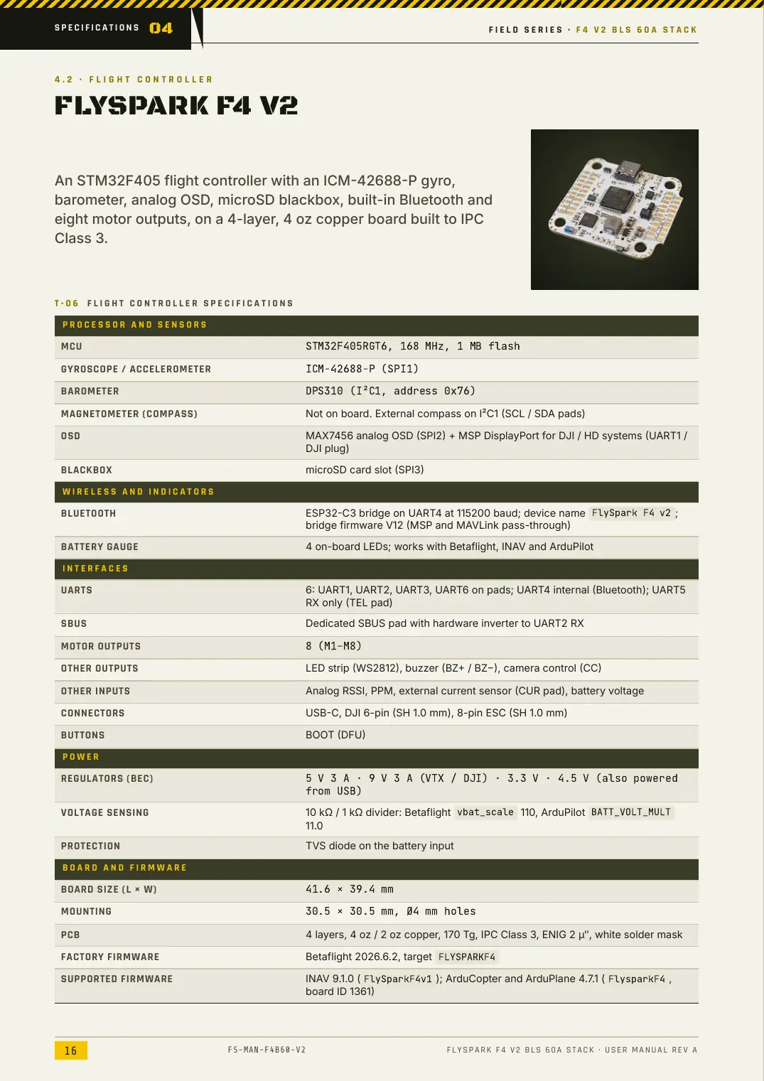 FlySpark F4 V2 BLS 60A Stack — User Manual, page 16